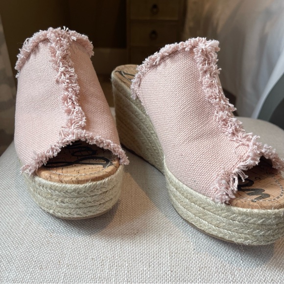Sam Edelman Pink 'Dina' Frayed Canvas Espadrilles Size 7.5 - Picture 2 of 9